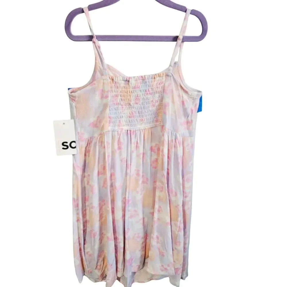 SO Women's Size M Smocked Slip Dress Pastel Watercolor Floral Soft Feminine NWT